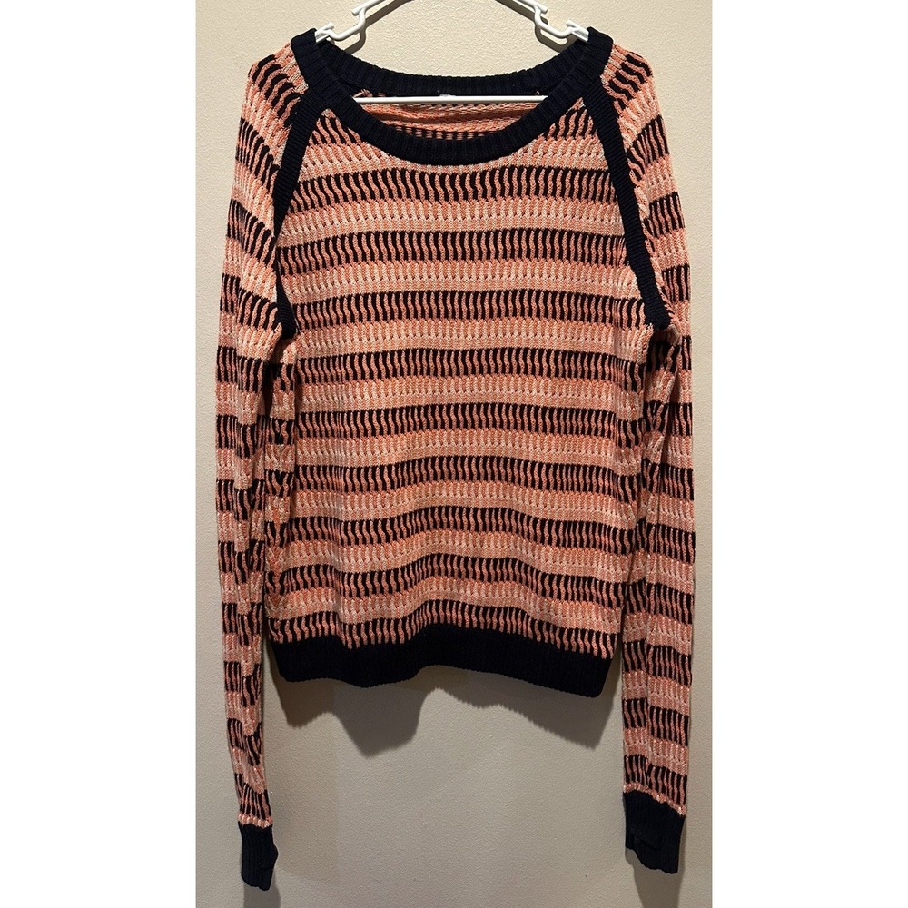 lululemon athletica Coral and Navy Striped Crew Neck Sweater